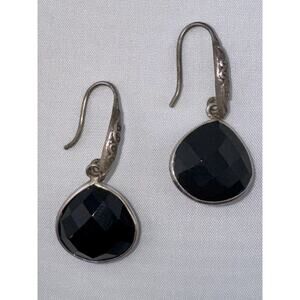925 Sterling Silver Faceted Black Onyx Dangle Drop Earrings